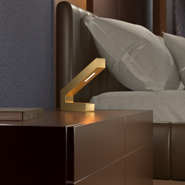 Handcrafted Gold Finish Oak Modern Design LED Lamp