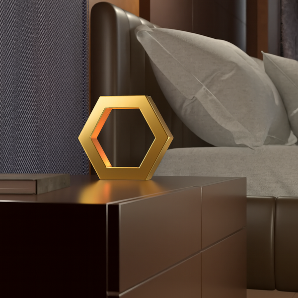 Handcrafted Gold Finish Oak Rotatable Hexagon Lamp