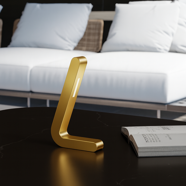 Gold Finish Oak Handcrafted L-Shaped Wooden Lamp