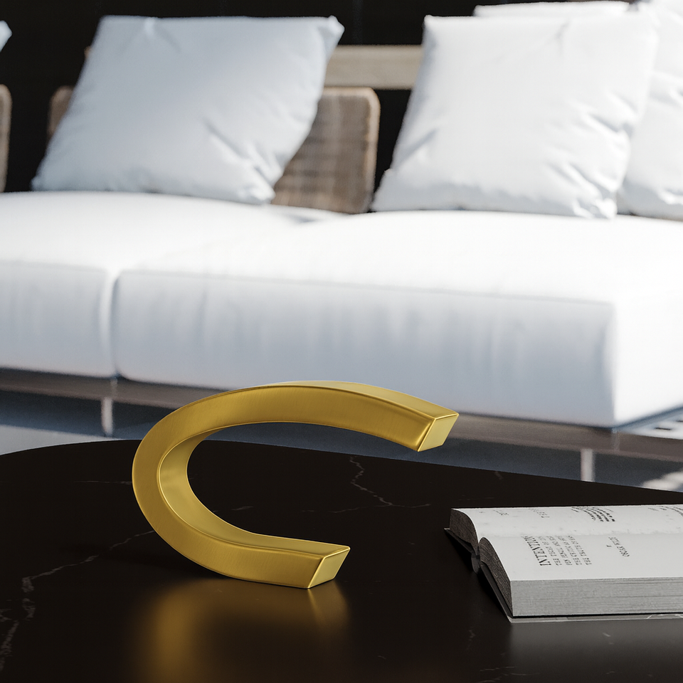 Gold Finish Oak C-shaped Curved Wood Lamp