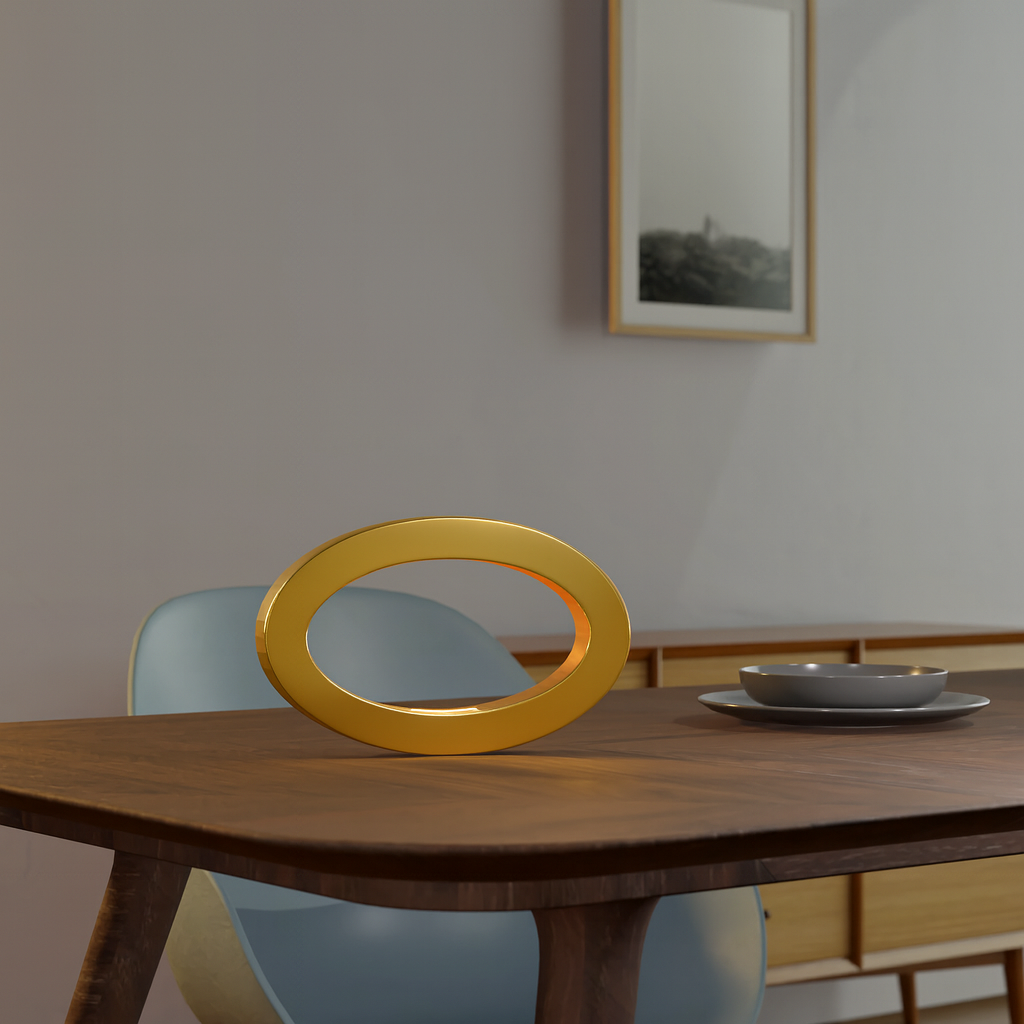 Gold Finish Handcrafted Oak Rotatable Wooden Oval Lamp