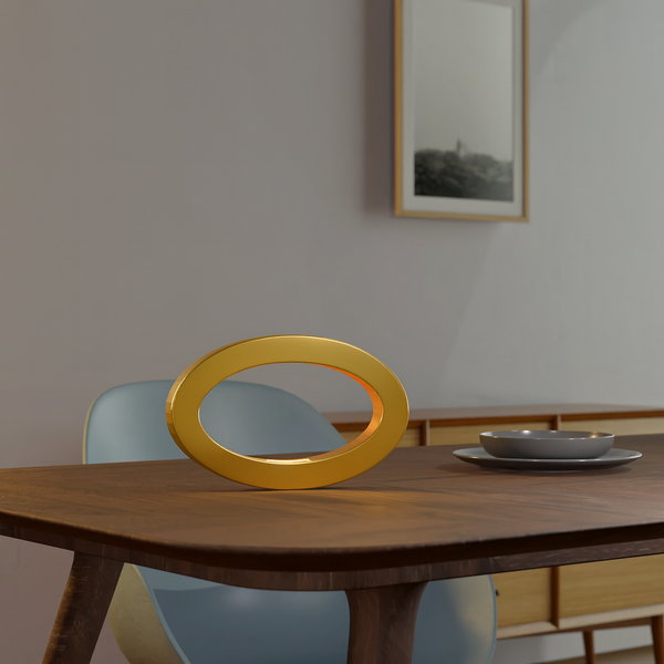 Gold Finish Handcrafted Oak Rotatable Wooden Oval Lamp