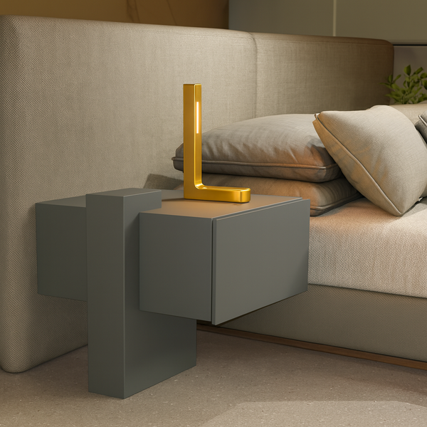 Gold Finish Oak L-Shaped Contemporary Wooden Lamp