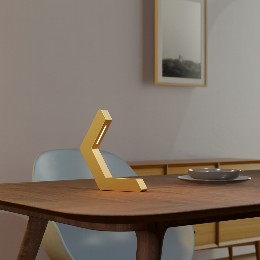 Gold Finish Handcrafted Oak Geometric LED Lamp