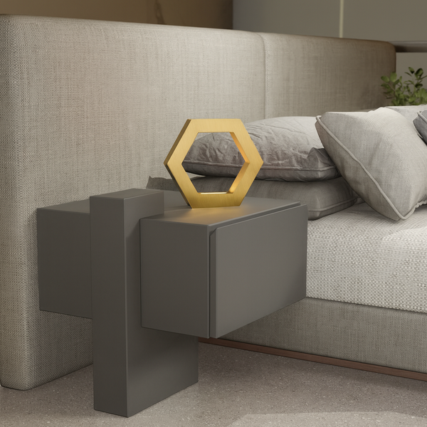 Handcrafted Gold Finish Oak Rotatable Hexagon Lamp