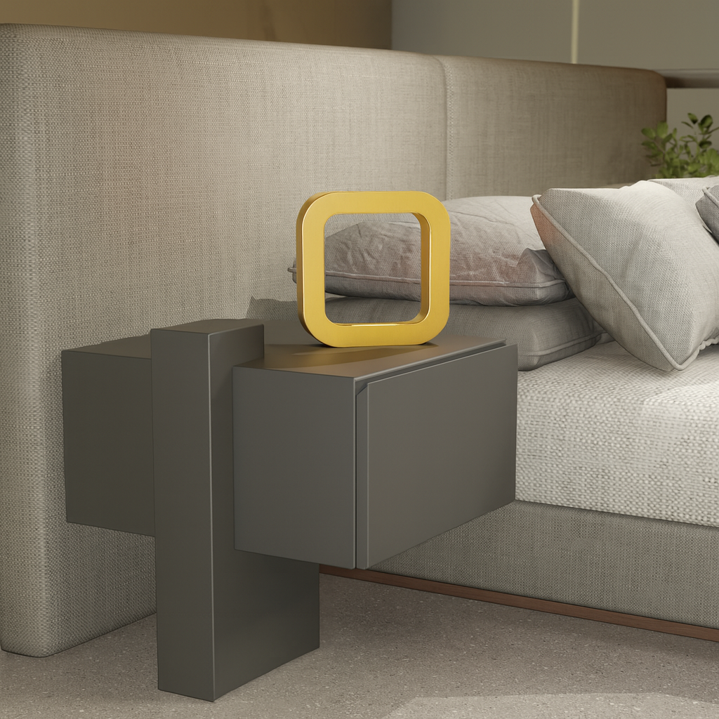 Handcrafted Gold Finish Oak Rotatable Square Wooden Lamp