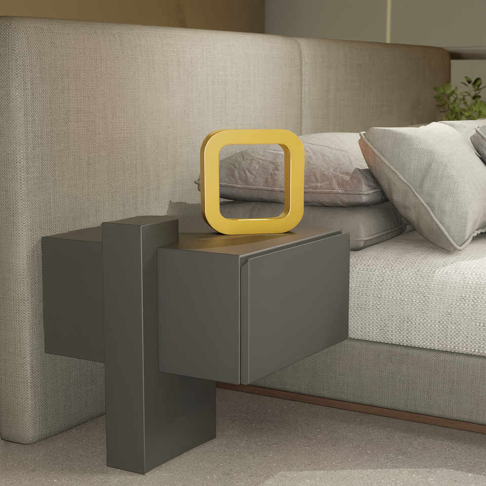 Handcrafted Gold Finish Oak Rotatable Square Wooden Lamp