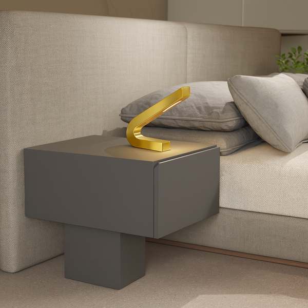 Handcrafted Gold Finish Oak Curved LED Lamp