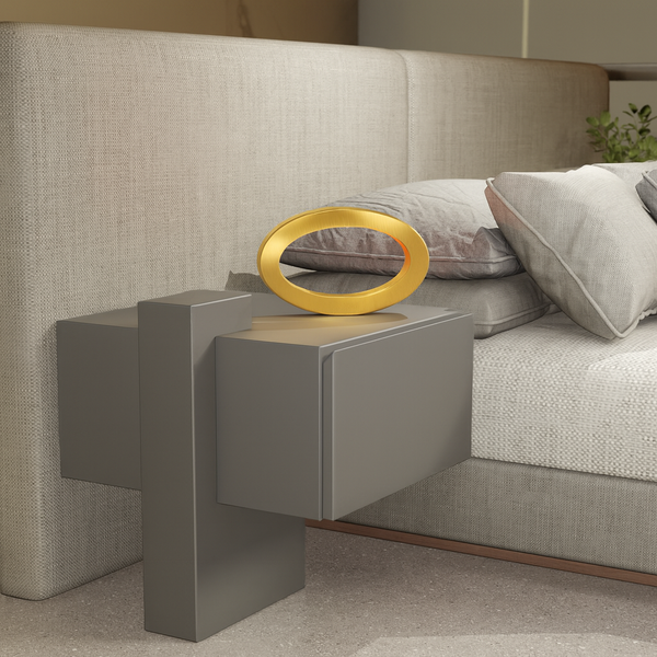 Gold Finish Handcrafted Oak Rotatable Wooden Oval Lamp