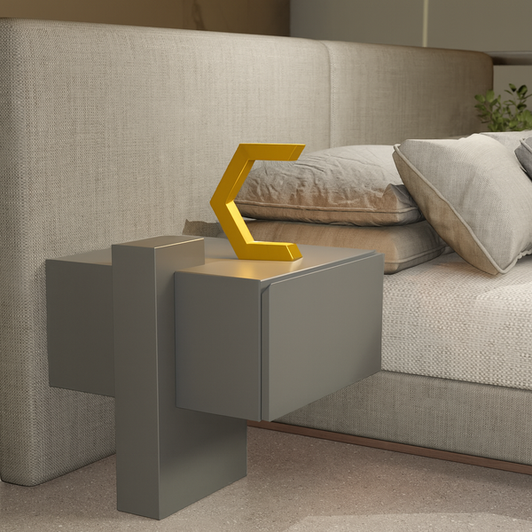 Gold Finish Handcrafted Oak Rotatable C-Shaped Design Lamp