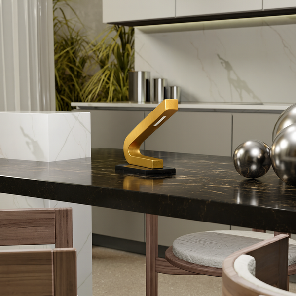 Handcrafted Gold Finish Oak Curved LED Lamp