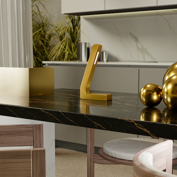 Handcrafted Gold Finish Oak L-Shaped LED Lamp