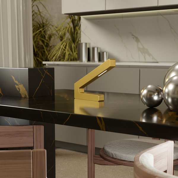 Handcrafted Gold Finish Oak Modern Design LED Lamp