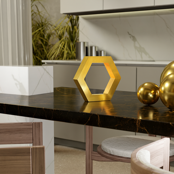 Handcrafted Gold Finish Oak Rotatable Hexagon Lamp