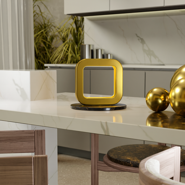 Handcrafted Gold Finish Oak Rotatable Square Wooden Lamp