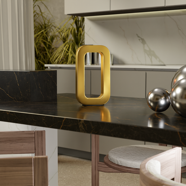 Gold Finish Handcrafted Wooden Oak Rotatable Rectangular Lamp