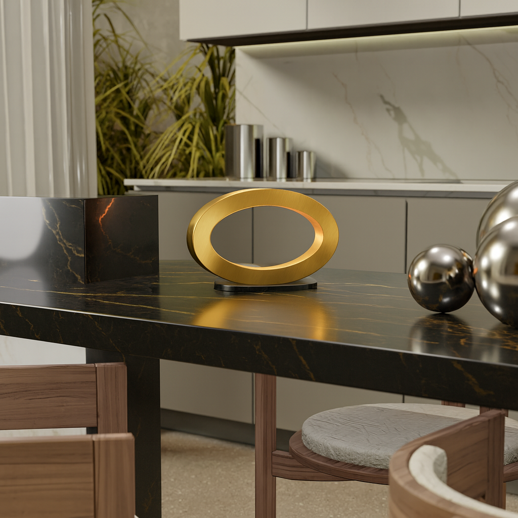 Gold Finish Handcrafted Oak Rotatable Wooden Oval Lamp