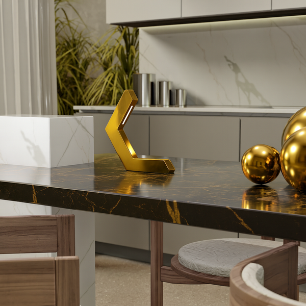 Gold Finish Handcrafted Oak Geometric LED Lamp