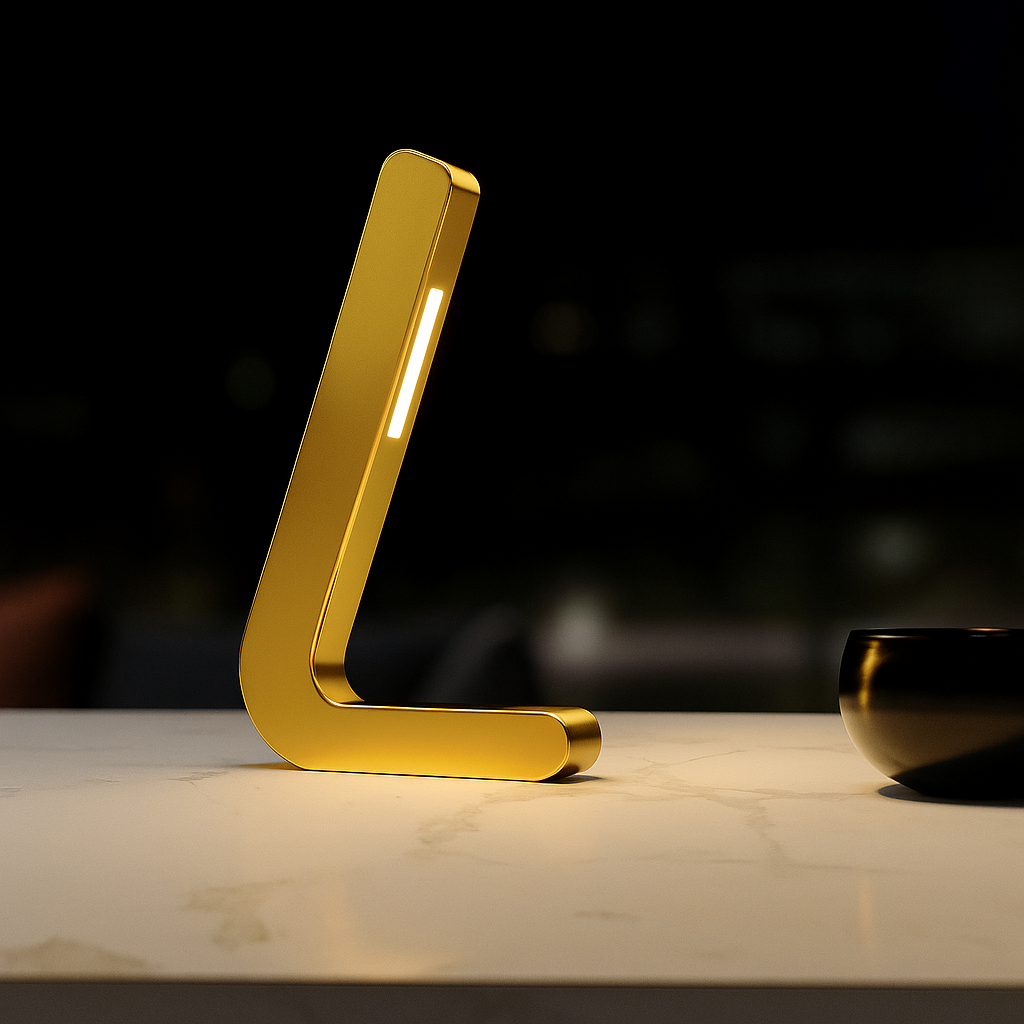 Gold Finish Oak Handcrafted L-Shaped Wooden Lamp