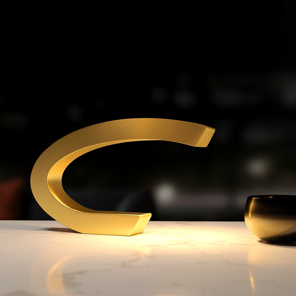 Gold Finish Oak C-shaped Curved Wood Lamp