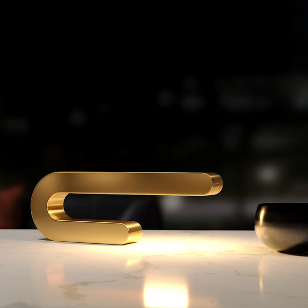 Gold Finish Handcrafted Oak U-Shape Curved Lamp