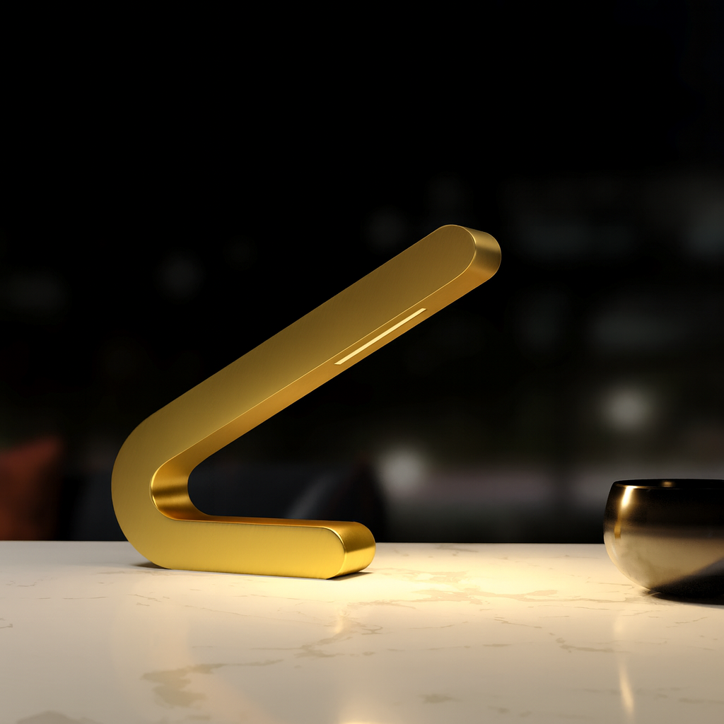 Handcrafted Gold Finish Oak Angled Wooden Lamp