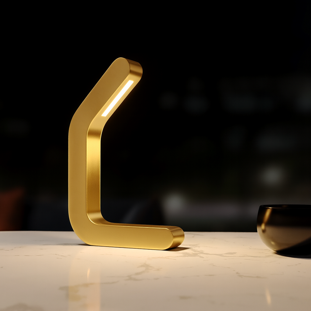 Handcrafted Gold Finish Oak Curved Wooden LED Lamp