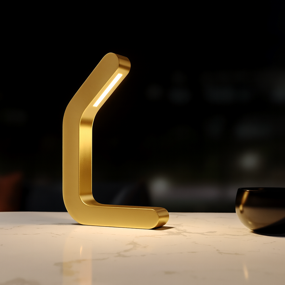Handcrafted Gold Finish Oak Curved Wooden LED Lamp