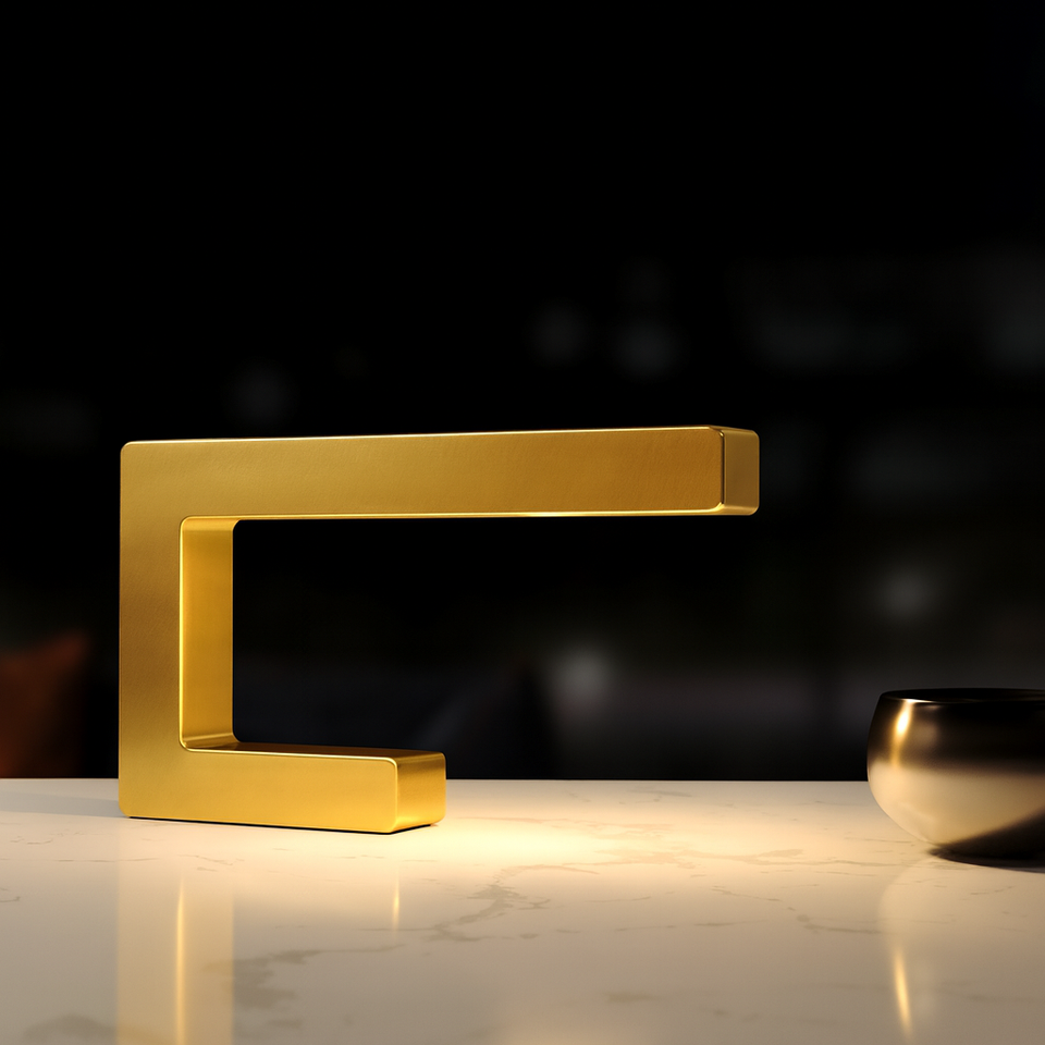 Handcrafted Gold Finish Oak C-Shaped Wooden Lamp