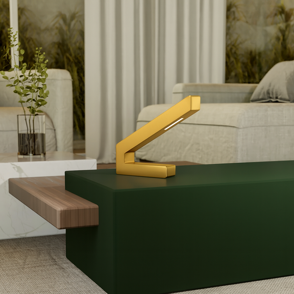 Handcrafted Gold Finish Oak Modern Design LED Lamp