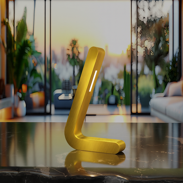 Gold Finish Oak Handcrafted L-Shaped Wooden Lamp