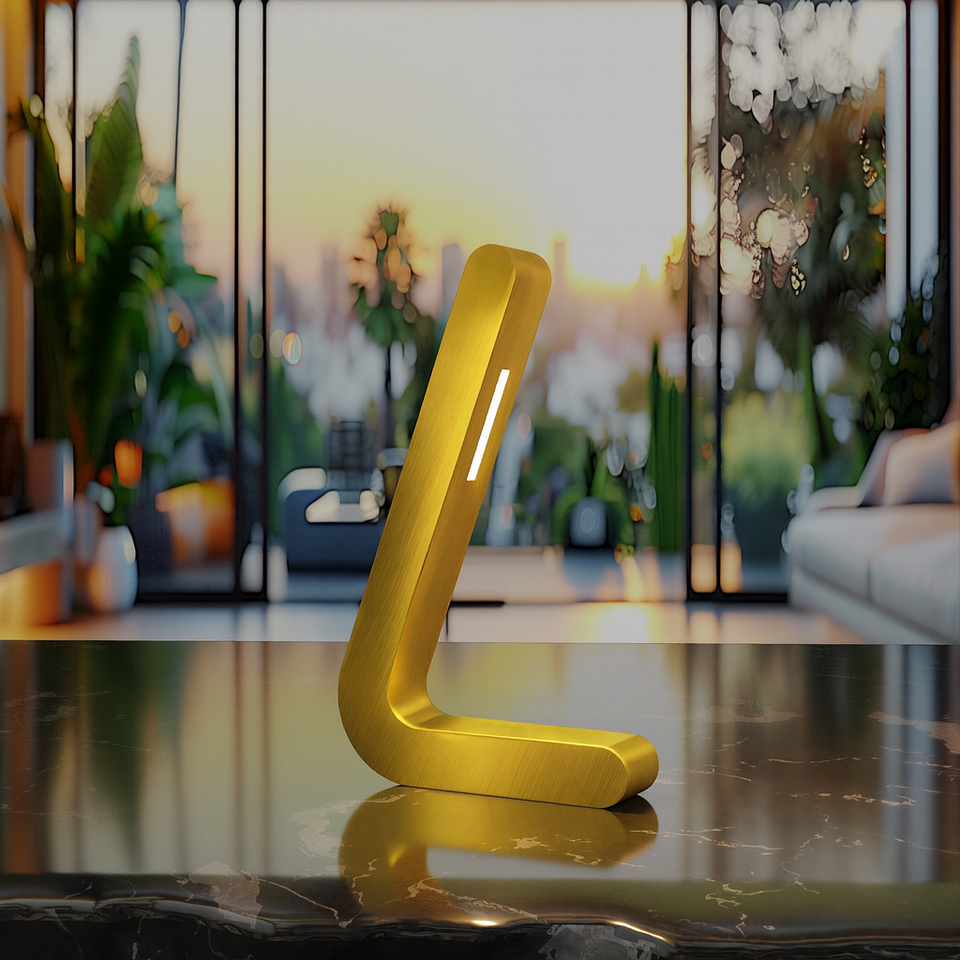 Gold Finish Oak Handcrafted L-Shaped Wooden Lamp