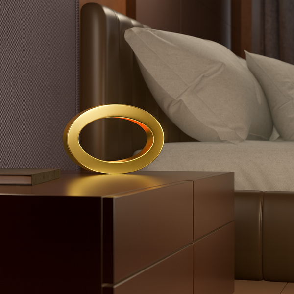 Gold Finish Handcrafted Oak Rotatable Wooden Oval Lamp