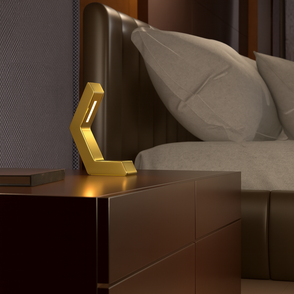 Gold Finish Handcrafted Oak Geometric LED Lamp