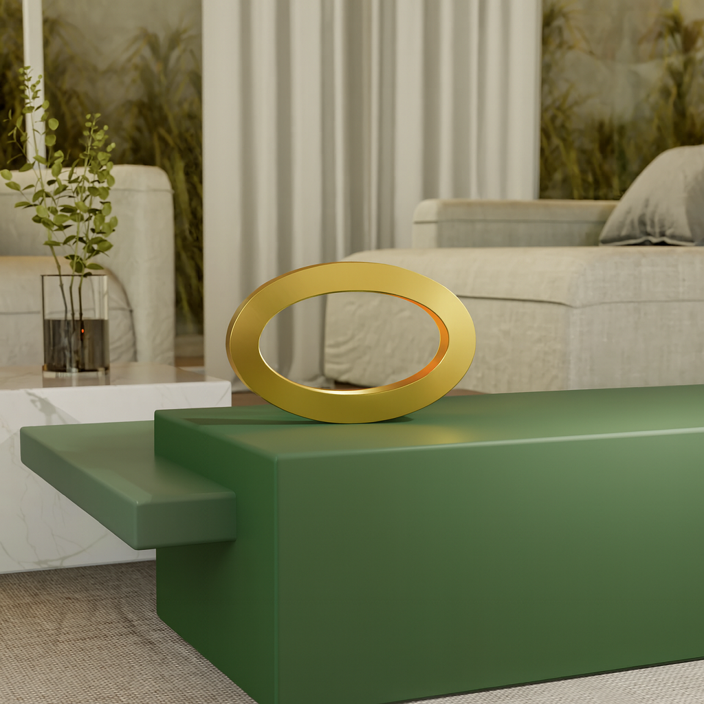 Gold Finish Handcrafted Oak Rotatable Wooden Oval Lamp