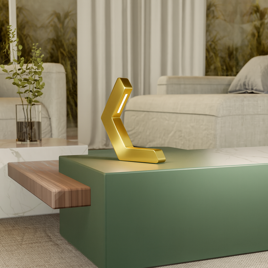 Gold Finish Handcrafted Oak Geometric LED Lamp