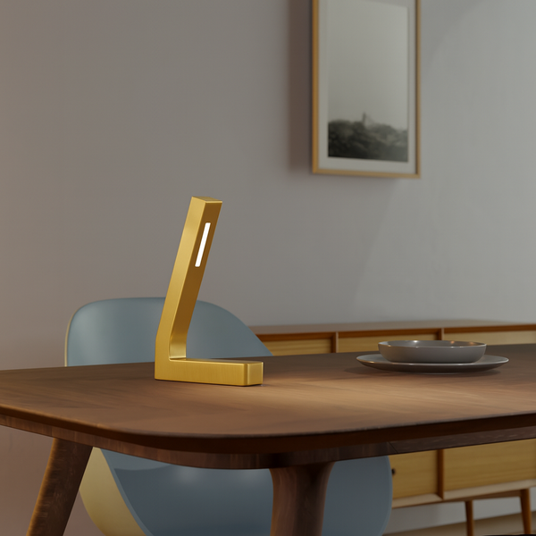 Handcrafted Gold Finish Oak L-Shaped LED Lamp