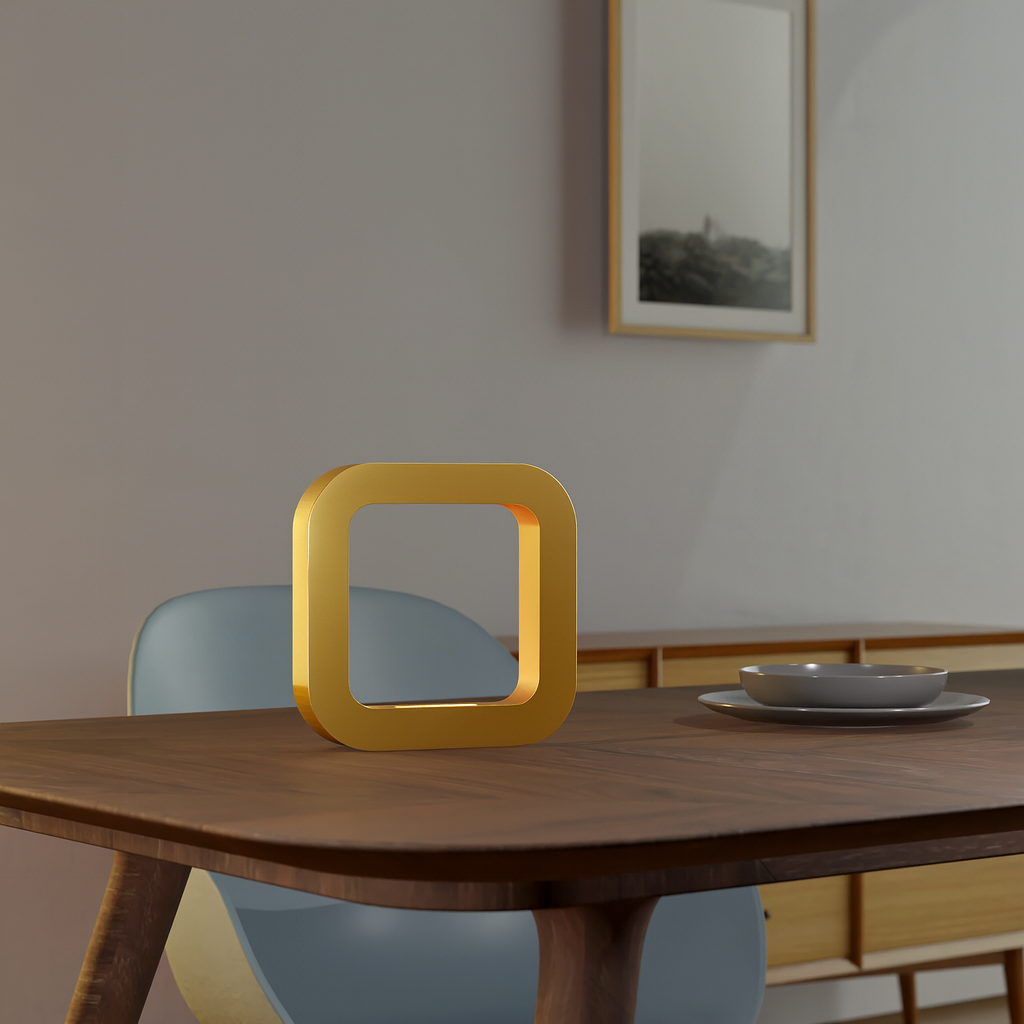 Handcrafted Gold Finish Oak Rotatable Square Wooden Lamp