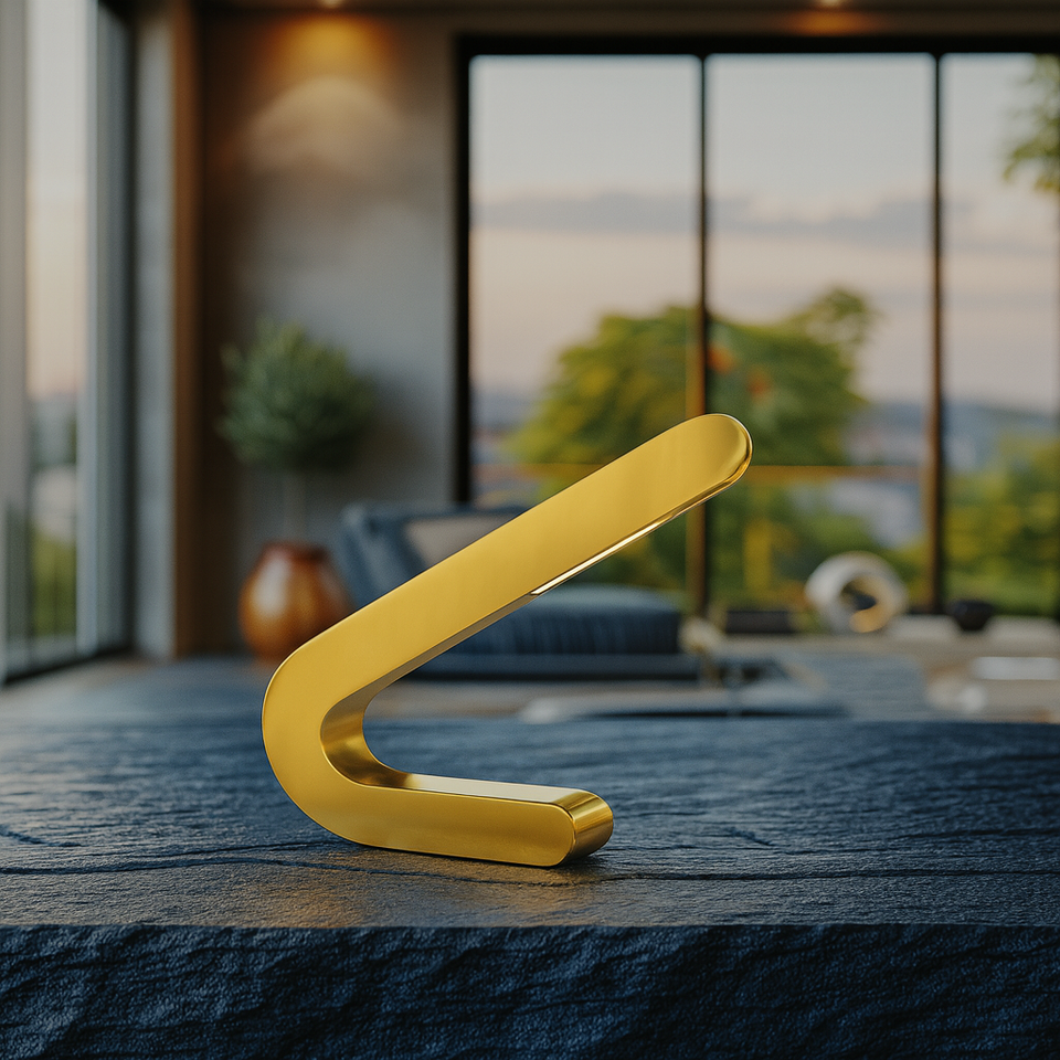 Handcrafted Gold Finish Oak Angled Wooden Lamp