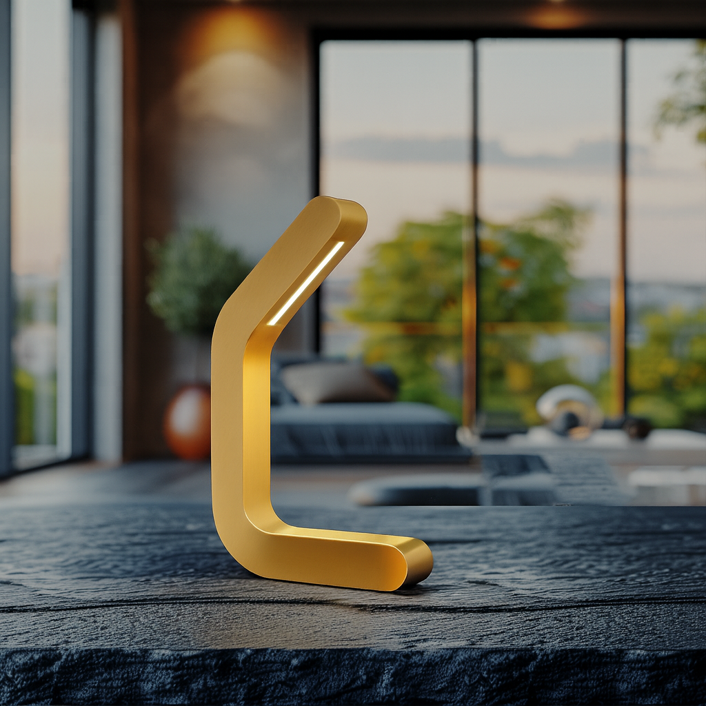 Handcrafted Gold Finish Oak Curved Wooden LED Lamp