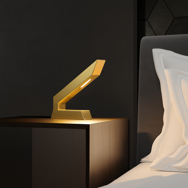 Gold Finish Handcrafted Oak Angular Wooden Lamp