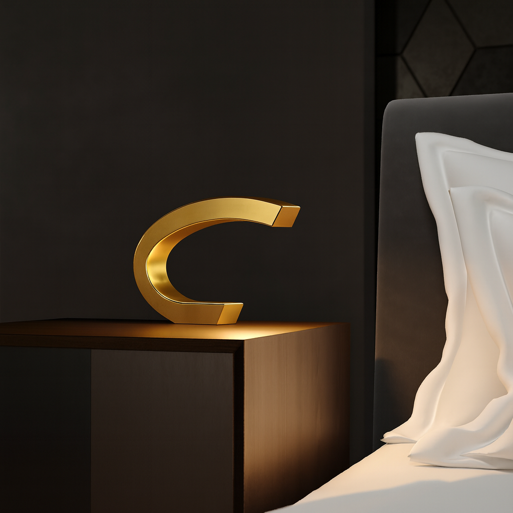 Gold Finish Oak C-shaped Curved Wood Lamp