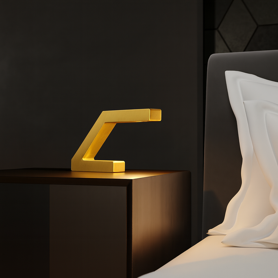 Gold Finish Handcrafted Oak Z-Shaped Lamp