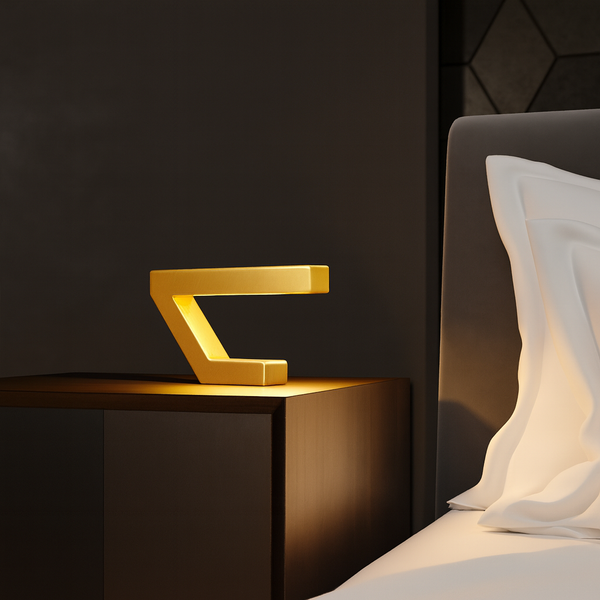 Gold Finish Handcrafted Oak Geometric Wooden Lamp