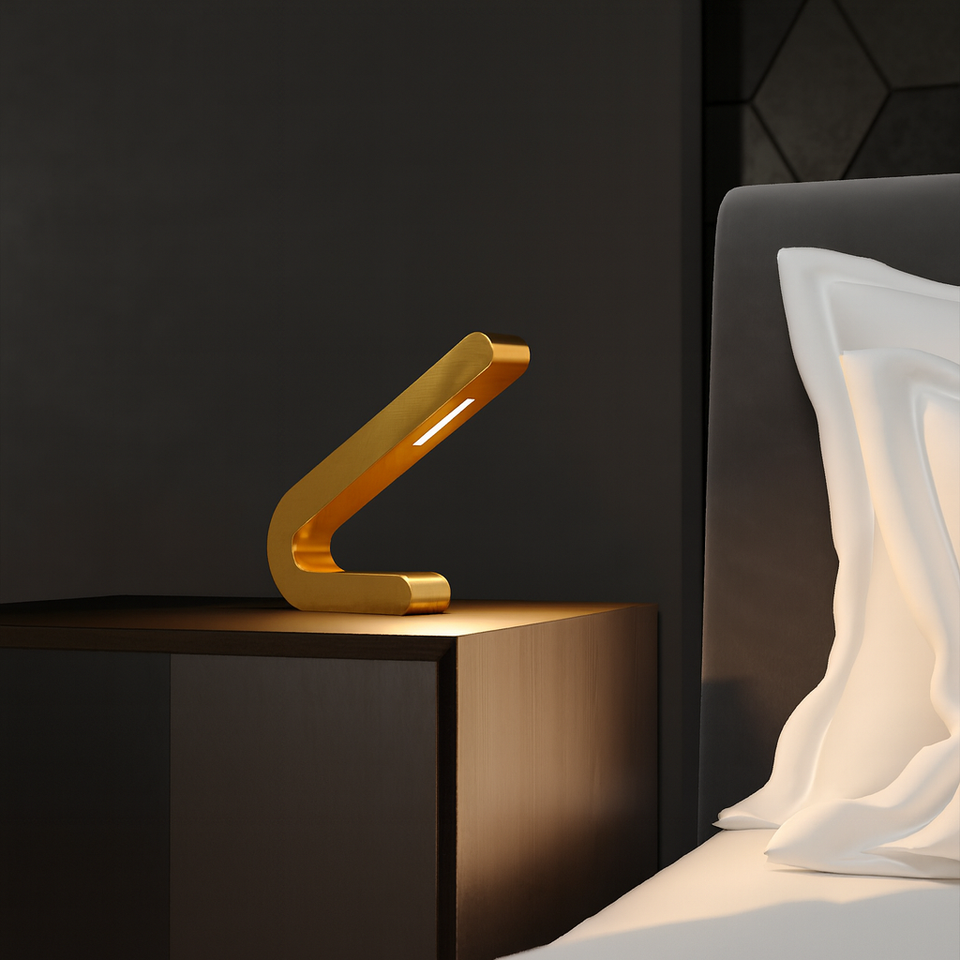 Handcrafted Gold Finish Oak Angled Wooden Lamp