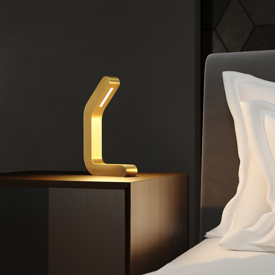 Handcrafted Gold Finish Oak Curved Wooden LED Lamp