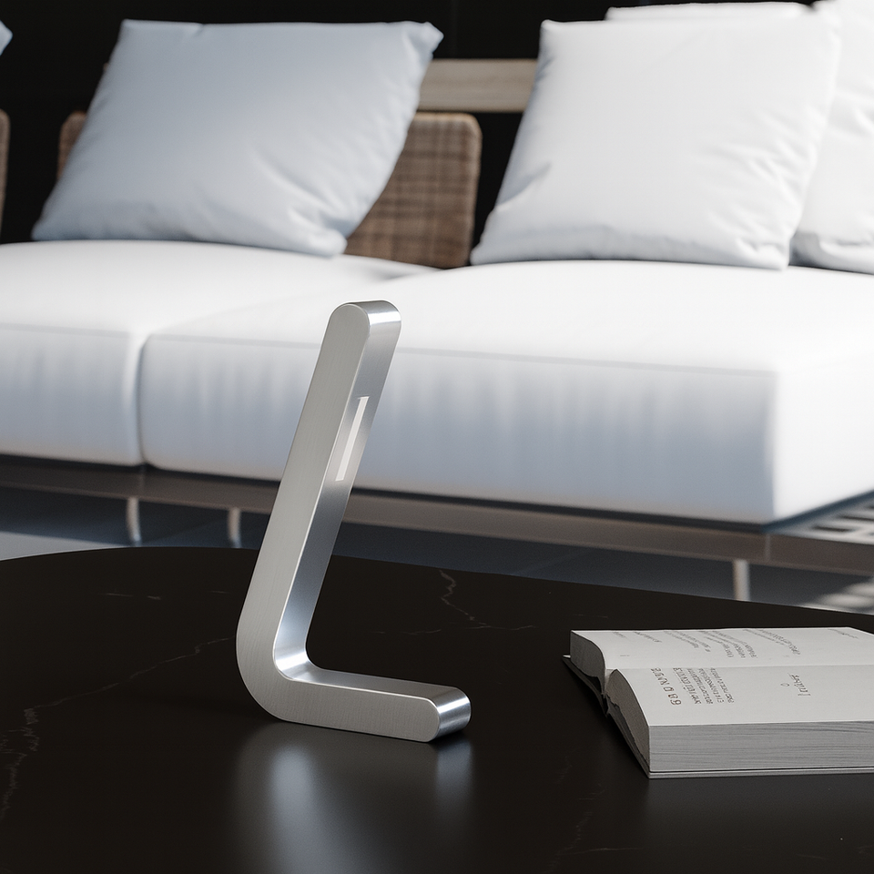 Silver Finish Oak Handcrafted L-Shaped Wooden Lamp