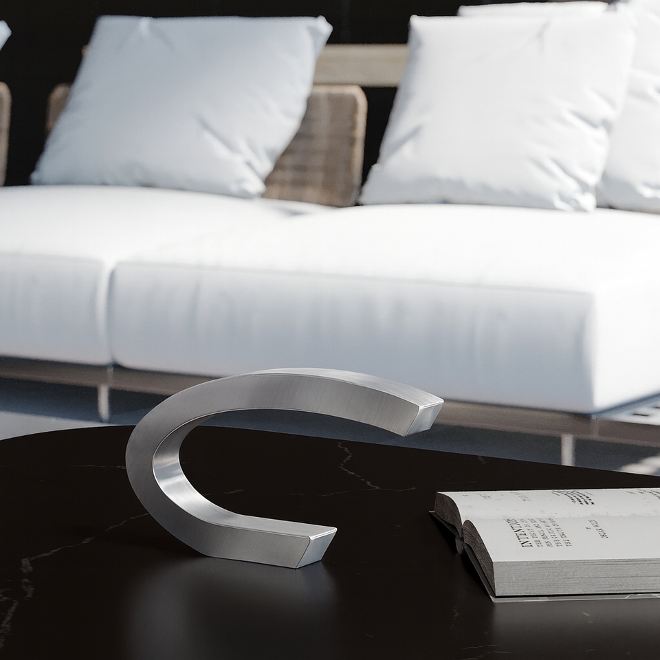 Silver Finish Oak C-shaped Curved Wood Lamp