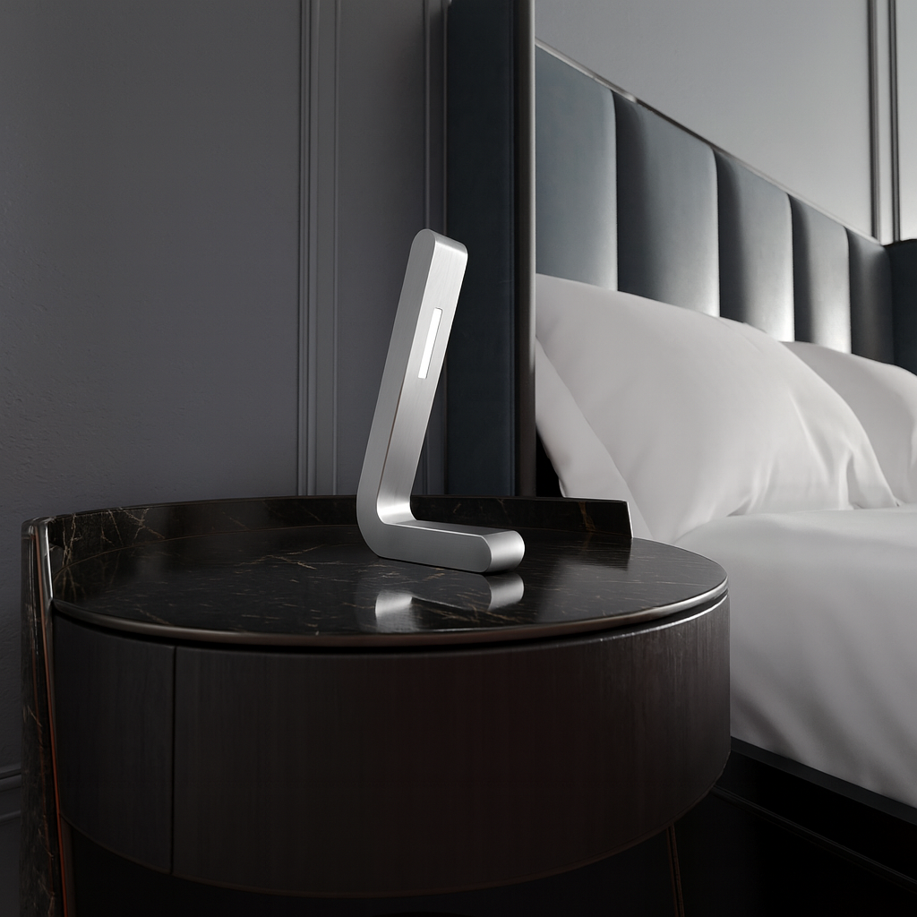 Silver Finish Oak Handcrafted L-Shaped Wooden Lamp