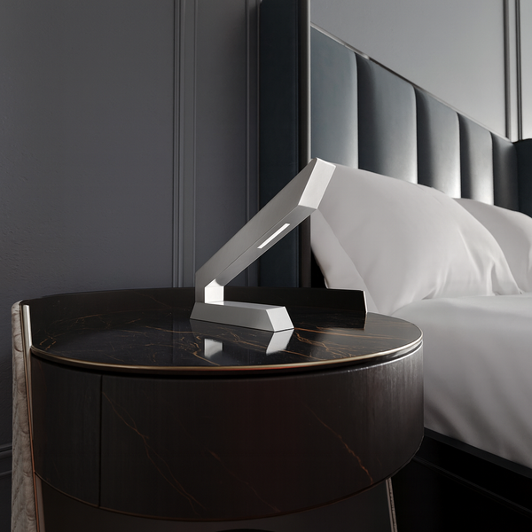 Silver Finish Handcrafted Oak Angular Wooden Lamp